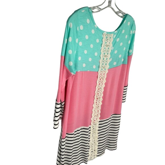 Lilypad Womens Color Block 3/4 Sleeves Top Blouse Lace Crochet Trim Size L - Picture 3 of 8